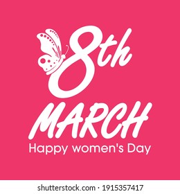 8 March. International Women's Day. Number 8 with text on background. Vector Illustration.