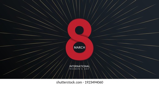 8 March International women's day greeting card - shining glitter gold ribbon in the shape of sign eight. Vector illustration