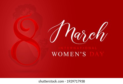 8 March International women's day or happy women's day with red number letter and isolated red backgrounds. applicable for poster, banner and anything