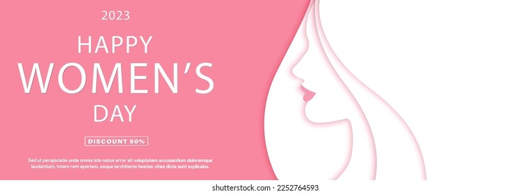 8 de marzo: Concepto de ilustración de vectores del Día Internacional de la Mujer. Cara De Chica De Cuchillo De Papel. Ilustración vectorial de 8 marchas. Plantilla para la interfaz de usuario, Web, Banner o Tarjeta de felicitación. Lugar para el texto