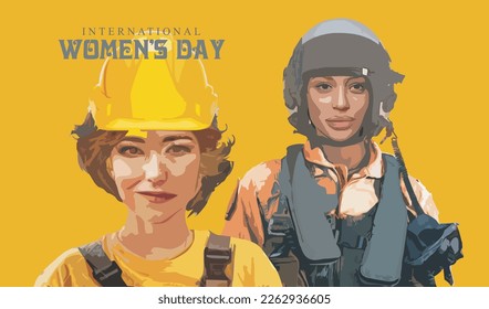 8 march international women's day vector illustration concept an female fighter pilot and woman engineer . Happy women's day, can use for landing page, template, poster, banner, flyer.