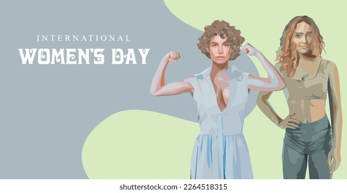 8 march international women's day vector illustration concept two woman show optimism and confidence. Happy women's day, can use for landing page, template, poster, banner, flyer.
