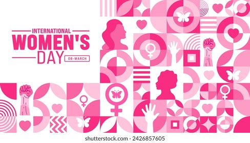 8 March International Women's Day geometric shape pattern background. use to background, banner, placard, card, and poster design template. vector illustration.