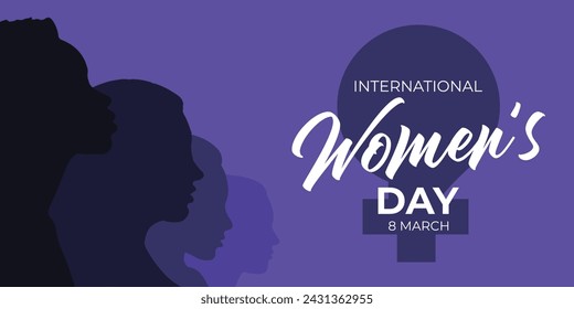 8 March International Women's Day. Woman's face silhouette in profile with a group of multicultural. Concept of empowerment and equality. vector illustration design.