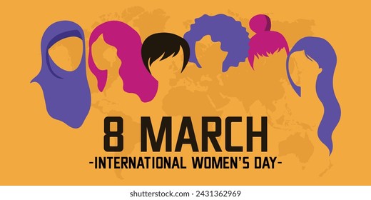 8 March International Women's Day. Women from different cultures show the unity, equality, and diversity concepts for Women's Day. vector illustration design.