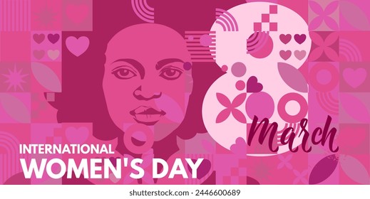 8 March. International Women's Day, vector illustration, card, banner,	