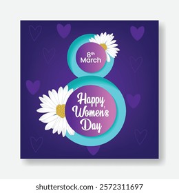 8 march international women's day editable social media post banners with women's day celebration greeting invitation card illustration background, women's day square flyer or poster design