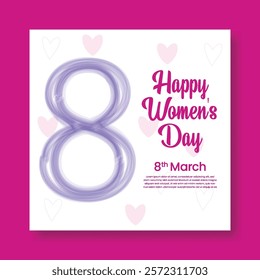 8 march international women's day editable social media post banners with women's day celebration greeting invitation card illustration background, women's day square flyer or poster design