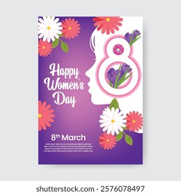 8 march international women's day editable print flyer or poster template with women's day celebration greeting invitation card illustration background, women's day print flyer or poster design