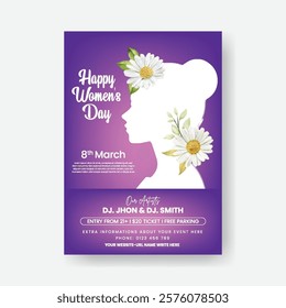 8 march international women's day editable print flyer or poster template with women's day celebration greeting invitation card illustration background, women's day print flyer or poster design