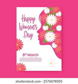 8 march international women's day editable print flyer or poster template with women's day celebration greeting invitation card illustration background, women's day print flyer or poster design