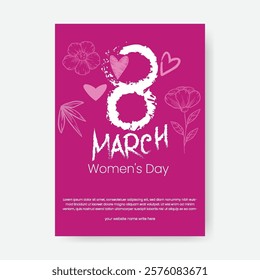 8 march international women's day editable print flyer or poster template with women's day celebration greeting invitation card illustration background, women's day print flyer or poster design