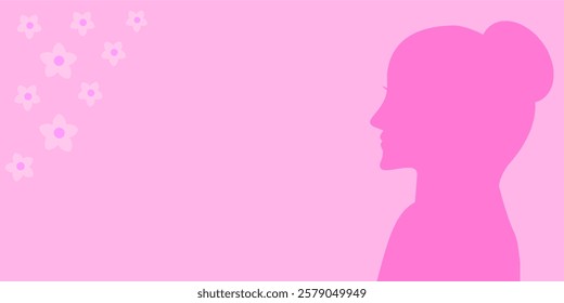 8 March. International Women's Day template vector. Pink background copy space with woman silhouette. Suitable for advertising, banners, leaflets and flyers