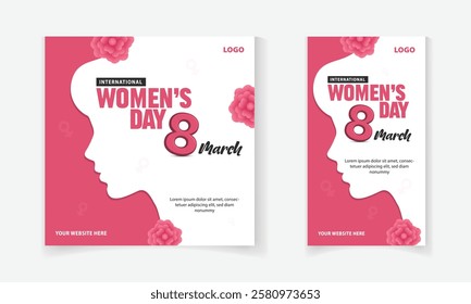 8 March International Women's Day social media Post template with colorful flowers for marketing