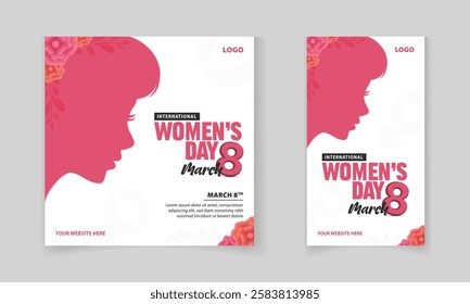 8 March International Women's Day Social Media Post Template with Colorful Flower vector