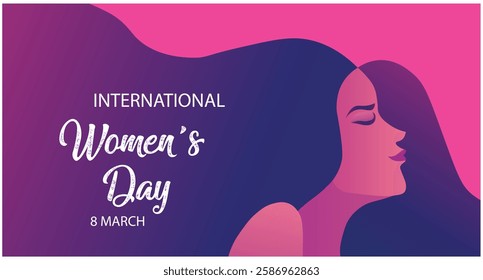 8 march international women's day vector illustration concept, woman head illustration from side view happy women's day, can use for, landing page, template, ui, web, mobile app, poster, banner, flyer