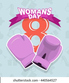 8 March, International Womens Day. Pink boxing gloves