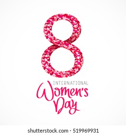 8 March - International Women's Day. Trend calligraphy. Vector illustration on white background. Great holiday gift card.