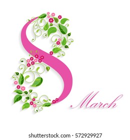8 March, International Women's Day, greeting card. Vector illustration.