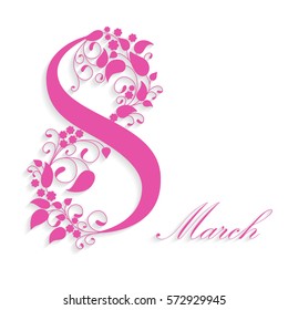 8 March, International Women's Day, greeting card. Vector illustration.