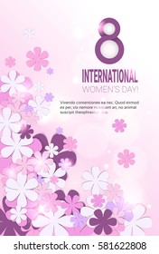 8 March International Womens Day Greeting Card Flat Vector Illustration