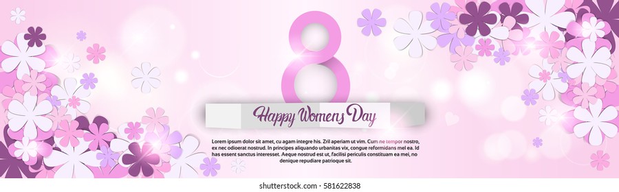 8 March International Womens Day Greeting Card Flat Vector Illustration