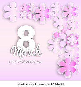 8 March International Womens Day Greeting Card Flat Vector Illustration