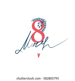 8 March International Women's Day greeting card template. Vector illustration. 
