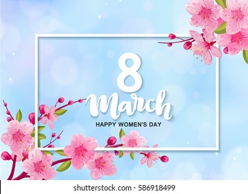 8 march international women's day background with flowers. Cherry blossoms composition for  romantic design.