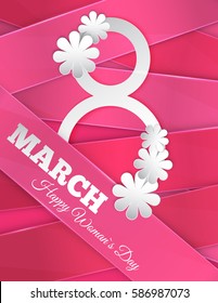 8 March, International Women's Day card with ribbons.