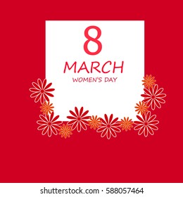 8 March International Women's Day. Vector card with beautiful flower element . Red background