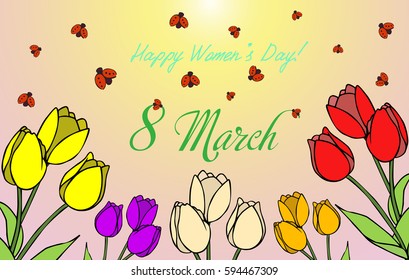 8 March International Women's Day. Card. Vector. 