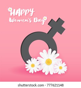 8 March International Women's Day Sign and Flower on Sweet Color Background for Greeting Card. Vector illustration