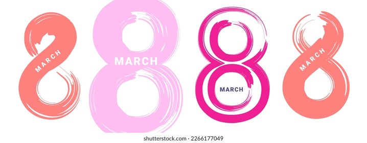 8 de marzo elementos aislados para el diseño del Día de la Mujer. Plantilla de diseño de ocho pincel. Ilustración vectorial.