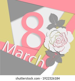 8 March lettering greeting card in material design style. Vector illustration.