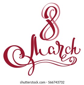 8 march lettering text for greeting card. Isolated on white vector illustration