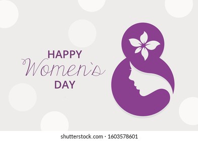 8 March logo. Womens day. Woman silhouette. Flat style. Vector