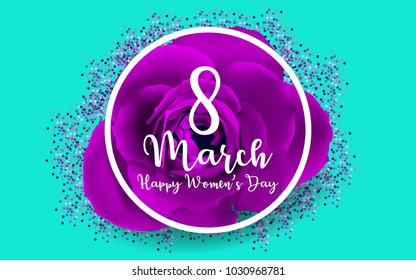 8 march modern background design with flowers. Happy women's day stylish greeting card with cherry blossoms.