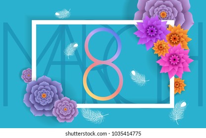 8 march modern background design with flowers. Happy women's day stylish greeting card with cherry blossoms.