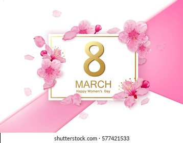 8 march modern background design with flowers. Happy women's day stylish greeting card with cherry blossoms.j