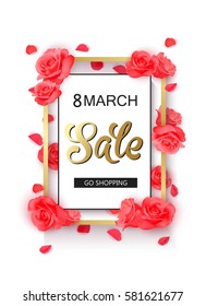 8 march modern background design with flower. Happy women's day stylish greeting card. 