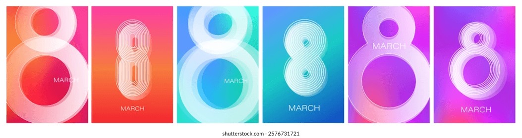  8 March modern card template. Color gradient backgrounds. lnternational Women's Day holiday graphic design. Vector illustration.