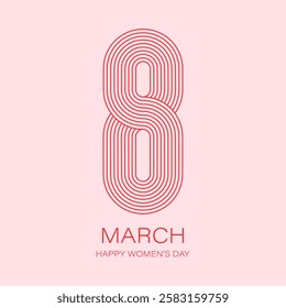 8 March modern card template. Line style number 8 design.  lnternational Women's Day holiday graphic design. Vector illustration.