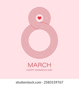 8 March modern card template. Line style number 8 design.  lnternational Women's Day holiday graphic design. Vector illustration.