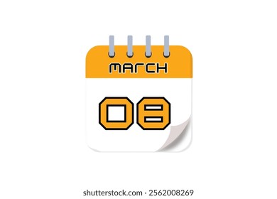 8 March month single day vector, illustration, calendar with yellow, black and white color background calendar March 8