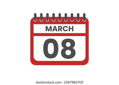 8 March month single day vector, illustration, calendar with red, black and white color background calendar March 8