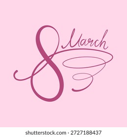 8 de marzo diseño de números. Número caligráfico 8 y letras. Diseño para la tarjeta de felicitación de vacaciones.