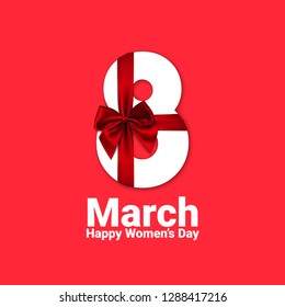 8 March number design with red bow and ribbon, Happy Women's Day vector illustration. - Vector illustration
