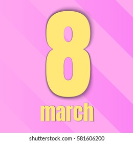 8 March on white background. International Women's day poster, flyer or invitation. Vector. yellow figure. greeting card template