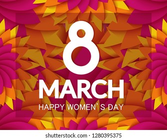 8 March, paper cut flower.Womens day Greetings card.Vector illustration